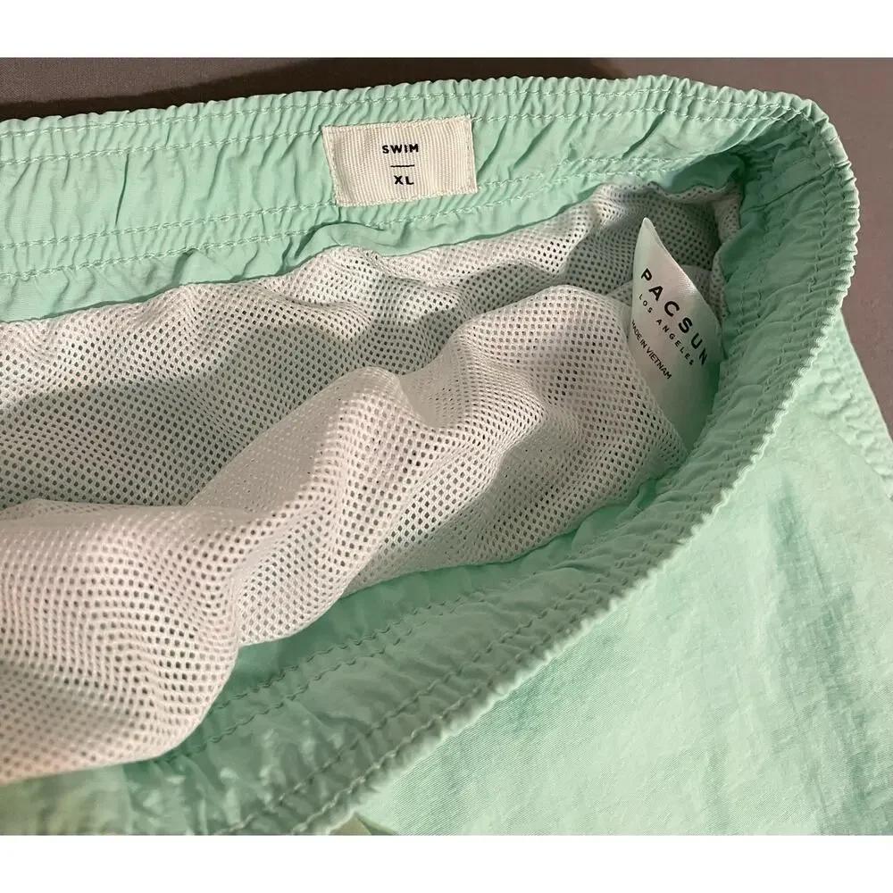 PacSun Swim Trunks Mens XL Mint Green Solid Drawstring Excellent Condition